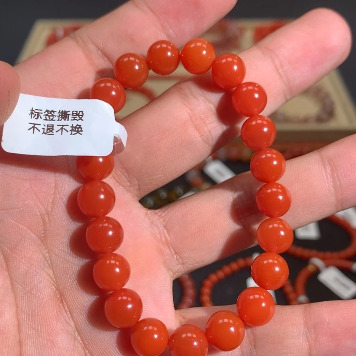 南红玛瑙未镶嵌单圈9mm➕大黑洞柿子红