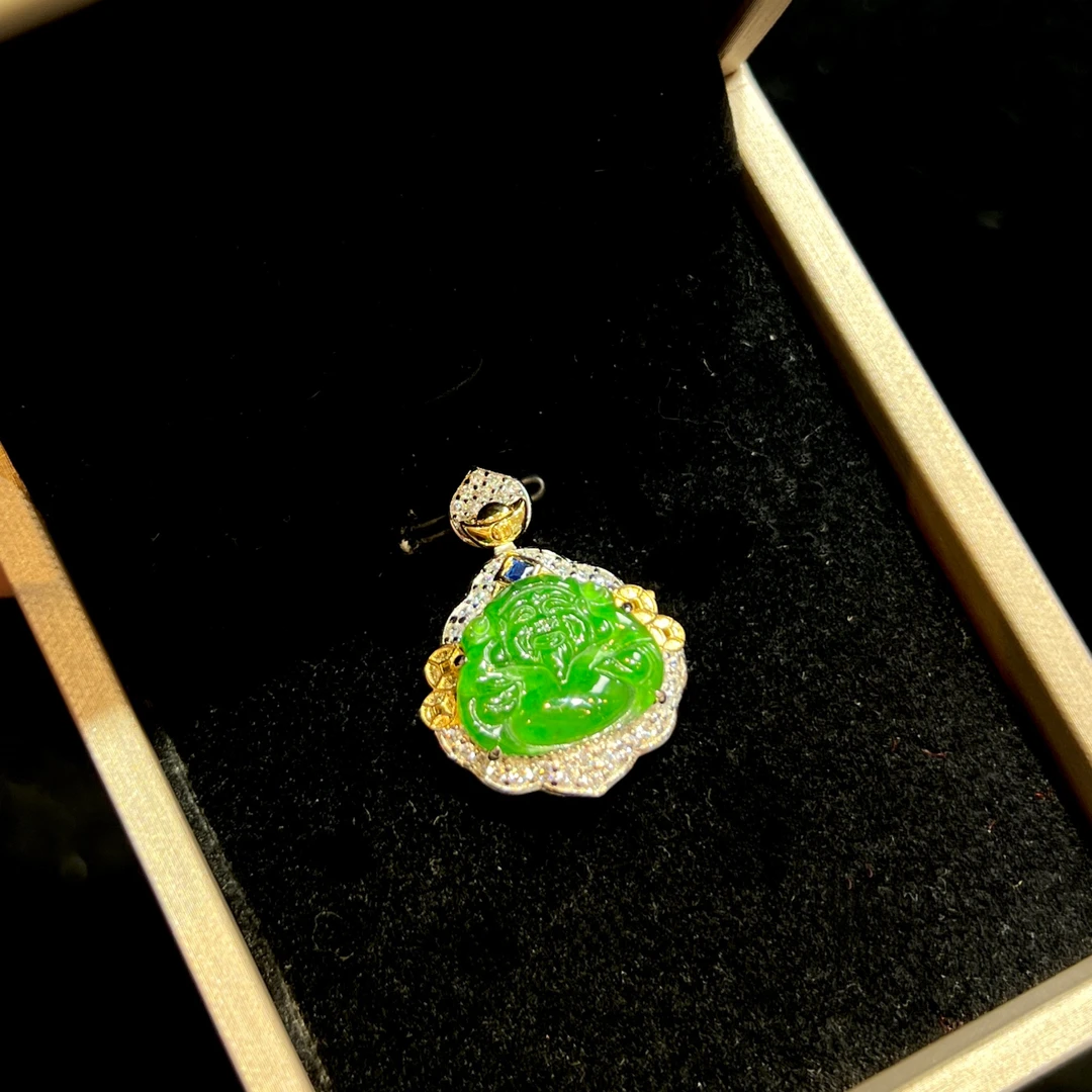 【红旭玉麟】天然翡翠A货满绿财神 多样性发一件