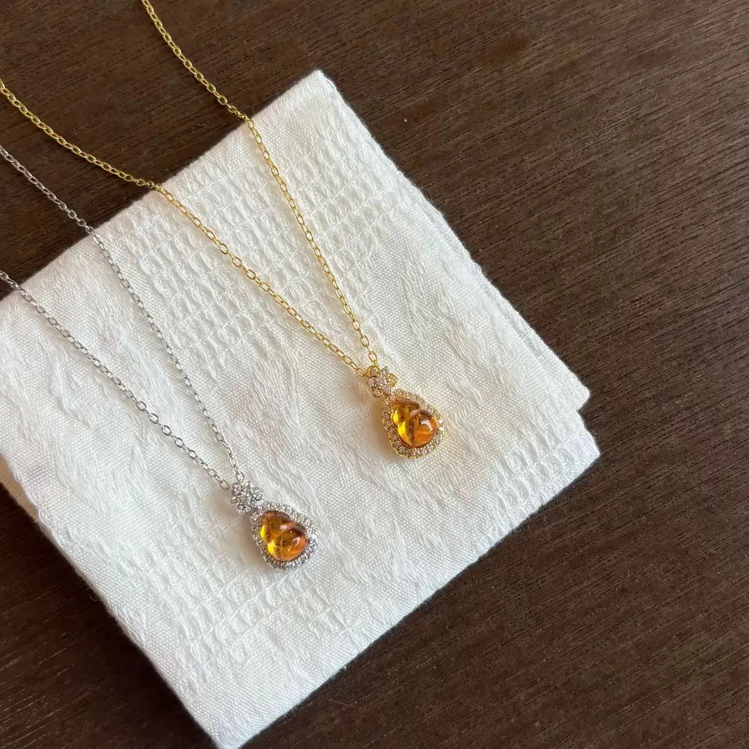 S925纯银天然黄水晶葫芦项链女轻奢锁骨链吊坠（多样性发一）