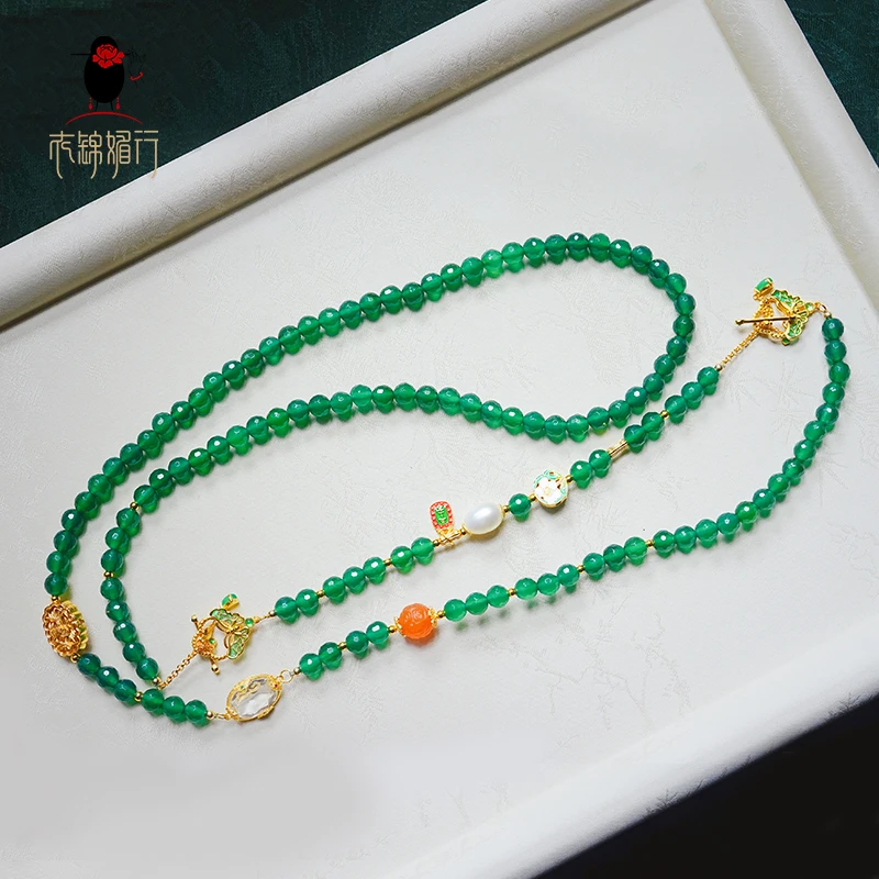 衣锦媚行 925银镀金镶玛瑙多宝项链 绿野仙踪