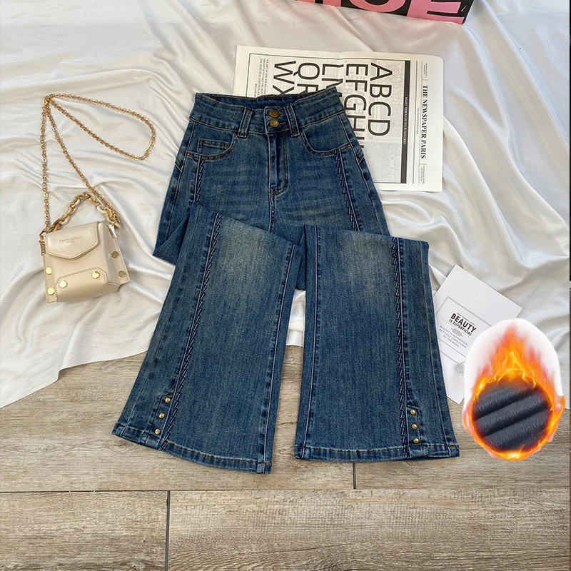 “梨型终结者“女神必备"设计不贴腿牛仔裤秋季高腰超火喇叭裤S5519