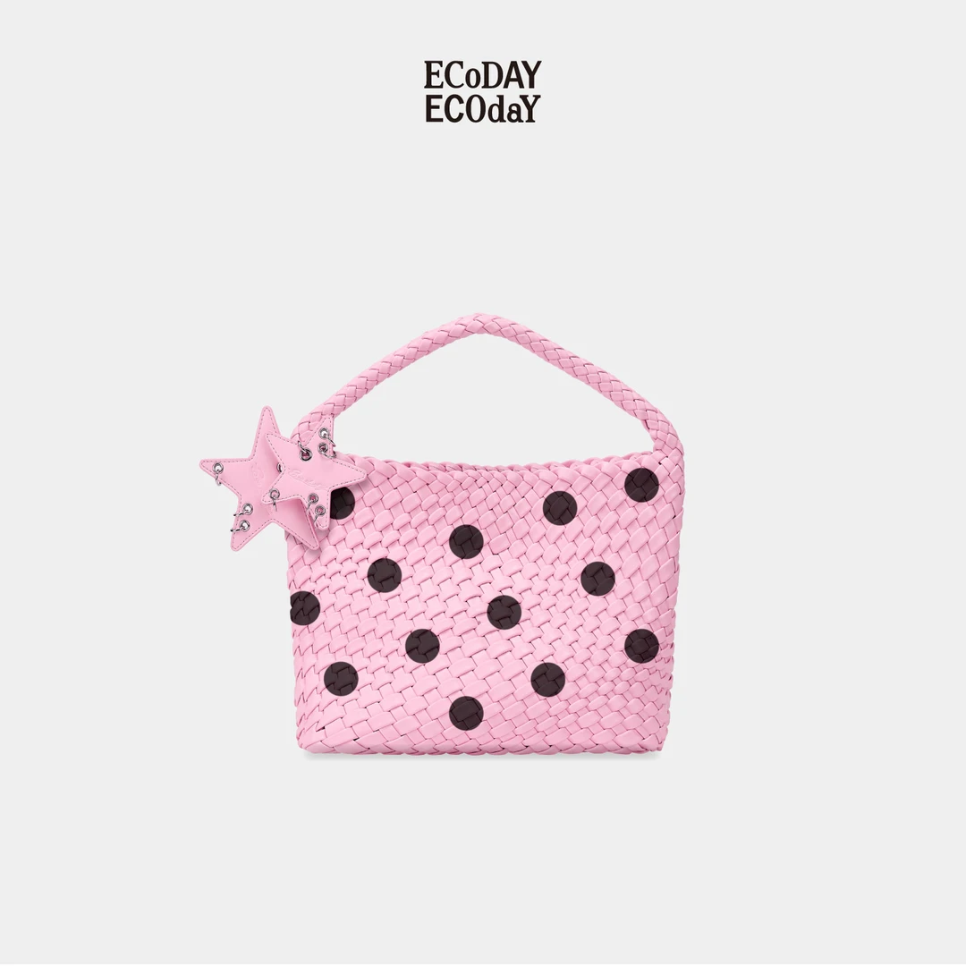 ECODAY小号原创设计波点编织包多巴胺色托特包手提单肩女包包通勤