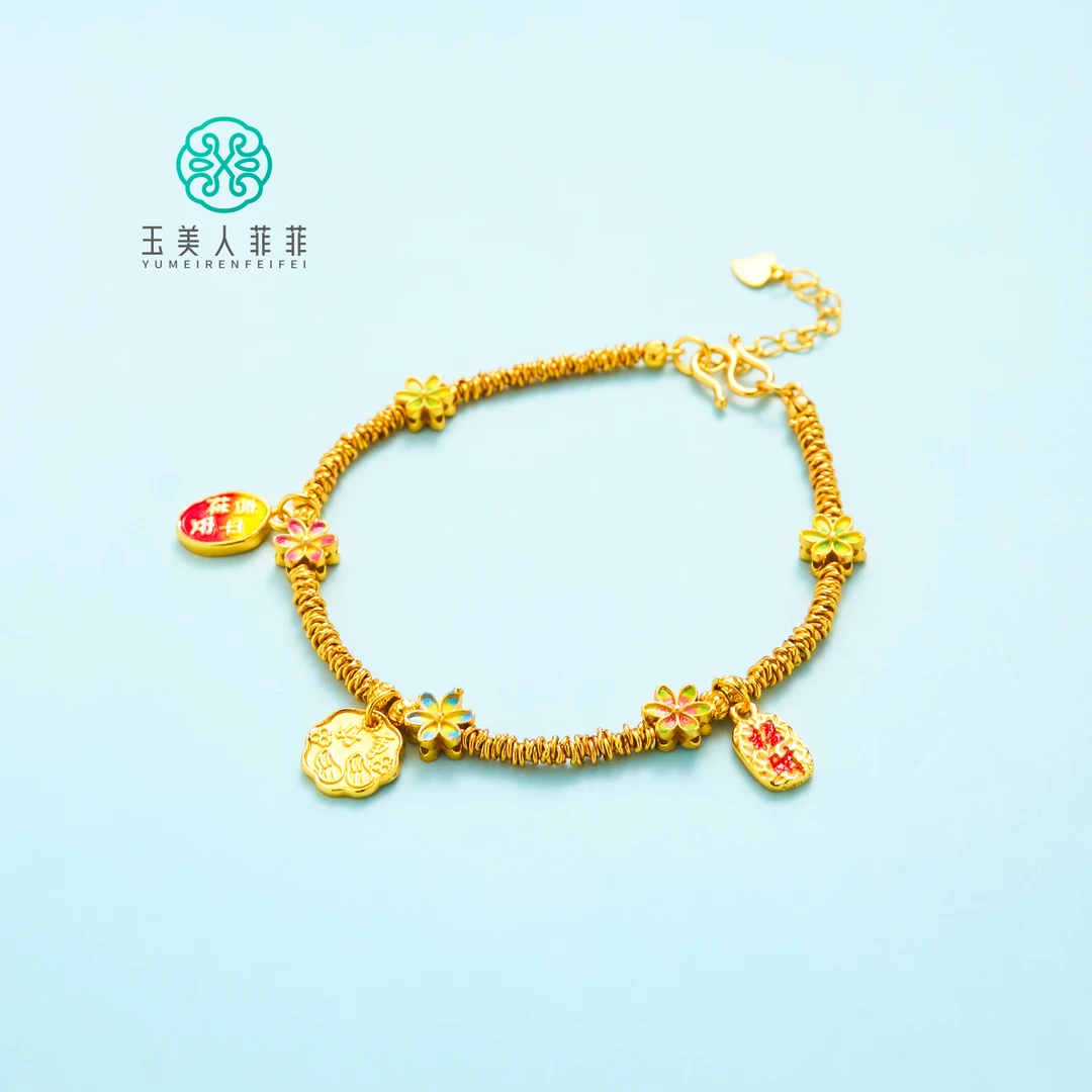 足银手链 HP玉美人菲菲#足银diy小花盘缠手链