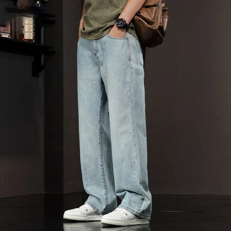 Cebrodz直筒牛仔裤男春夏季新款宽松休闲阔腿裤男装裤子大码春季