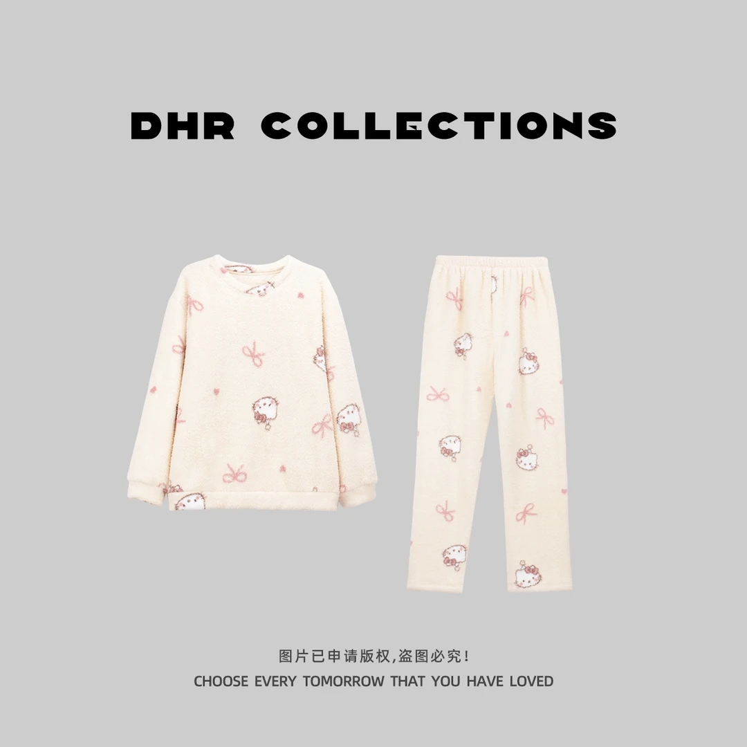 豆豆10【两件套睡衣】毛绒绒可爱慵懒休闲家居服套装保暖女-65225D