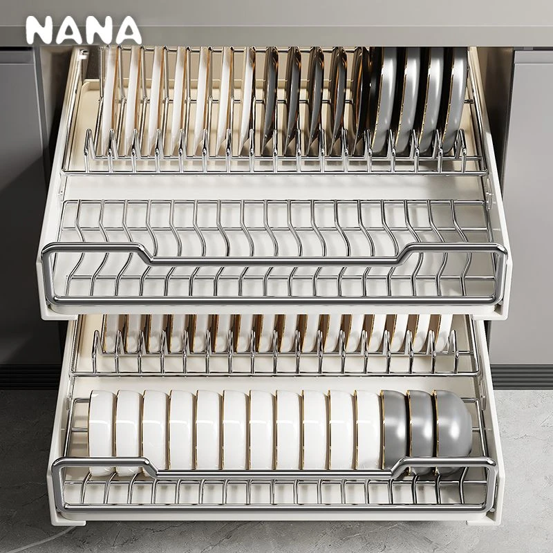 碗碟收纳架厨房置物架放碗盘抽屉式橱柜拉篮抽拉沥水碗架拉篮碗盘