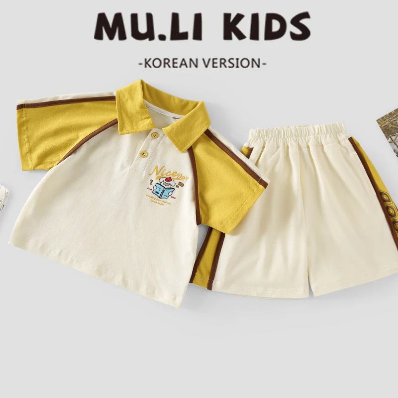 男童夏装套装2025新款拼接T恤夏季短袖休闲短裤两件套ML-166