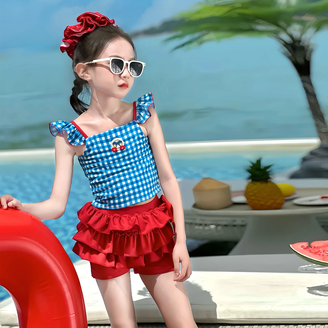 66公主女童泳衣 粉色甜美可爱温泉游泳小飞袖连体泳装 潮 25YY031