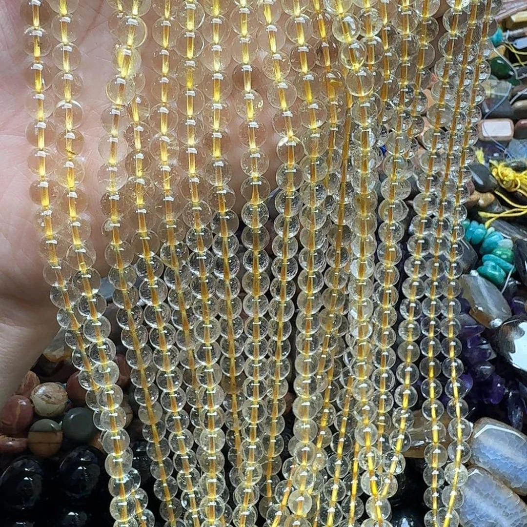 葡萄石未镶嵌珠宝半成品一条6mm黄水 晶