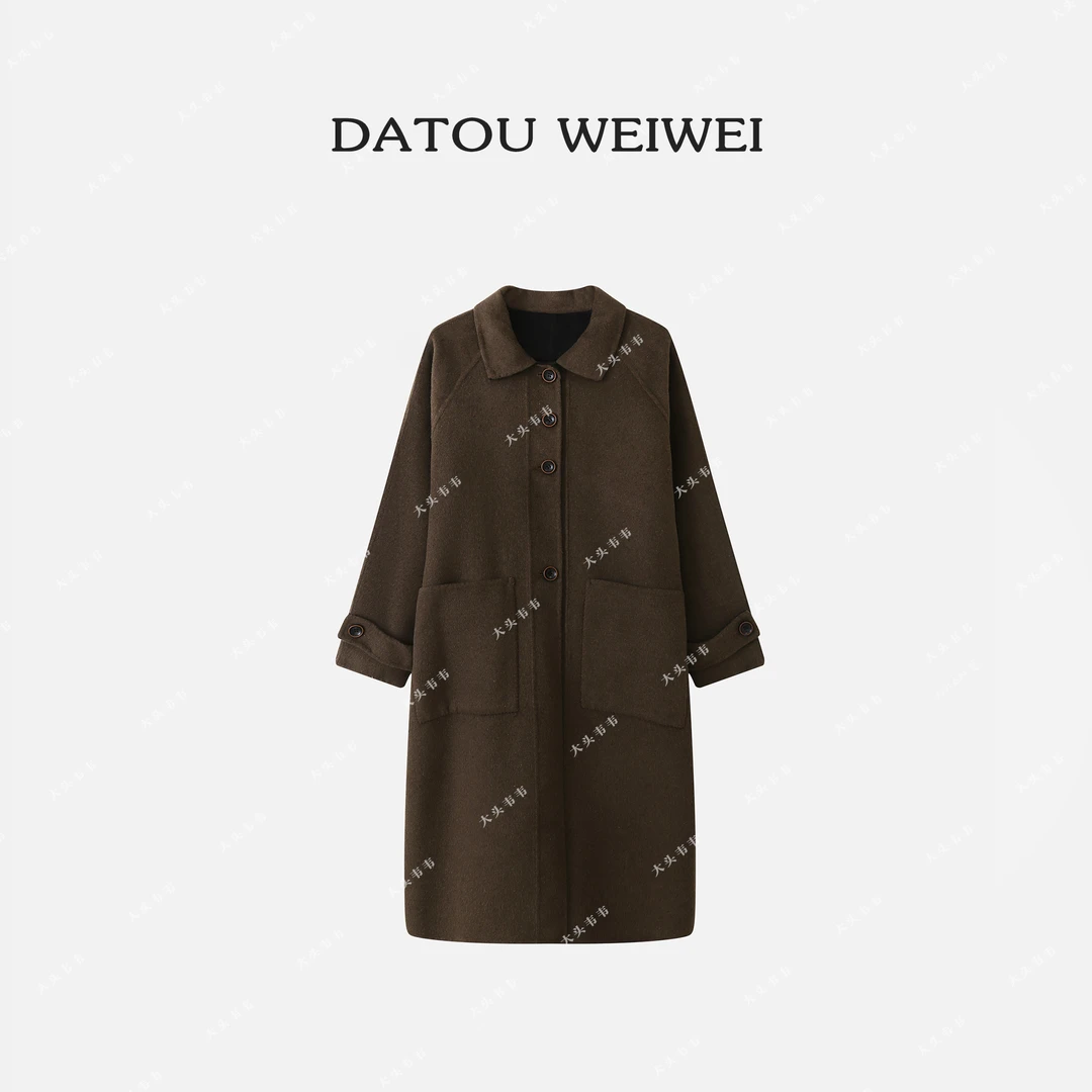 【DTWW大头韦韦】简约时尚复古通勤长袖单排扣毛呢外套女248254