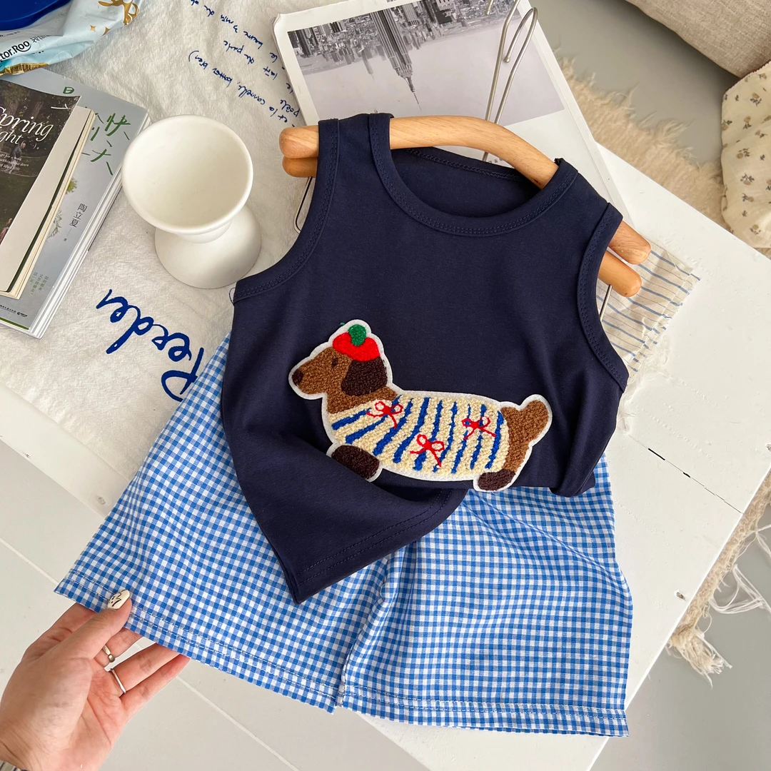 【2025新款】夏季儿童背心夏装套装男女童韩版宽松卡通背心短裤