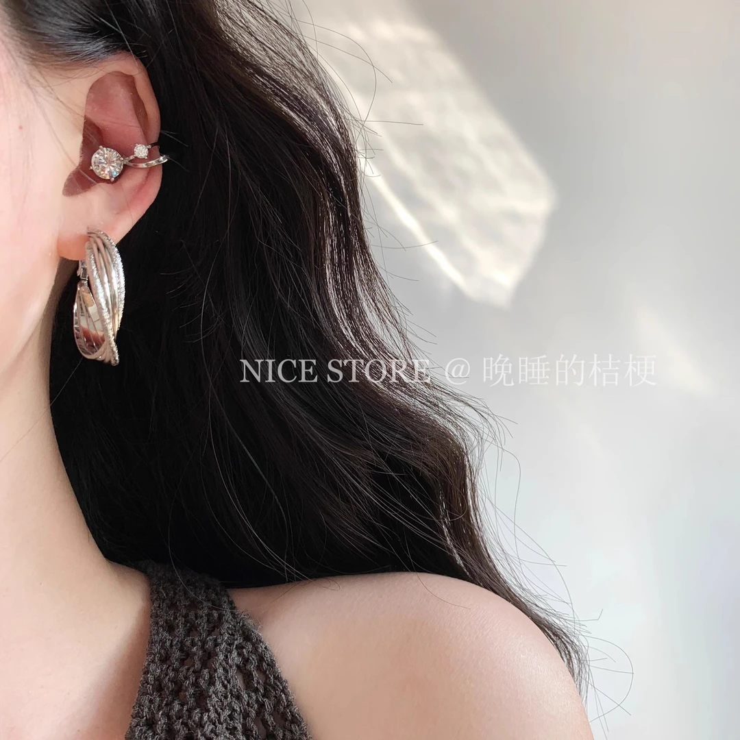 合金耳饰 晚睡的桔梗「极光」多层磨砂耳圈耳环轻奢日韩风圆圈耳饰