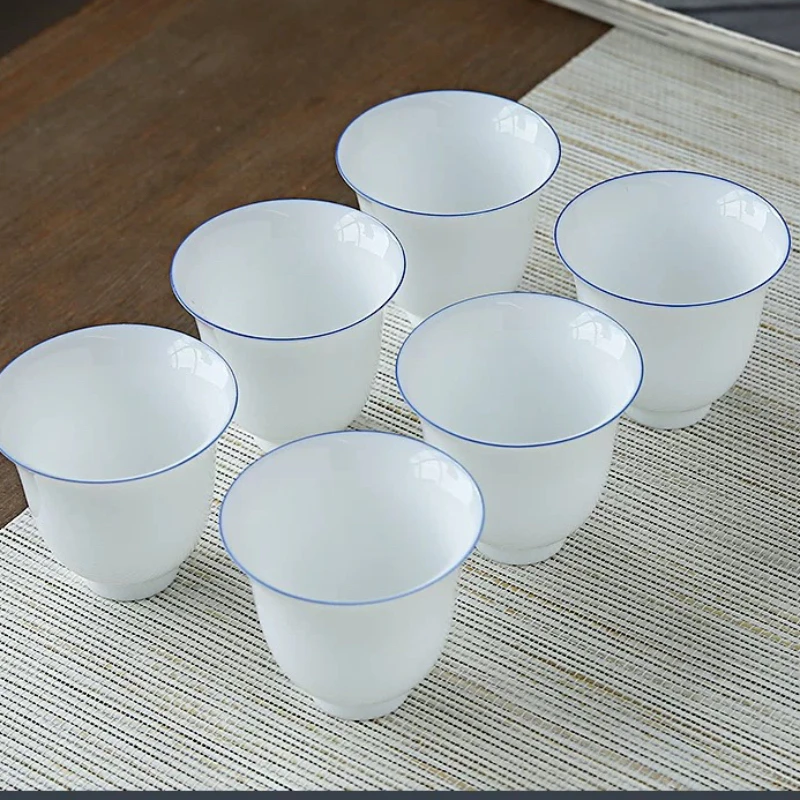 6只装甜白小茶杯功夫茶杯个人白瓷品茗杯单只陶瓷主人杯单个