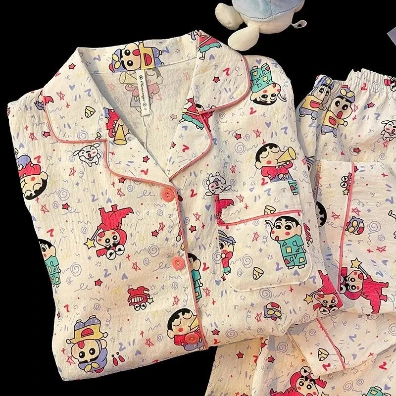 卡通小新云朵棉睡衣夏季家居服女款爆款2025新款外穿长袖短袖套装