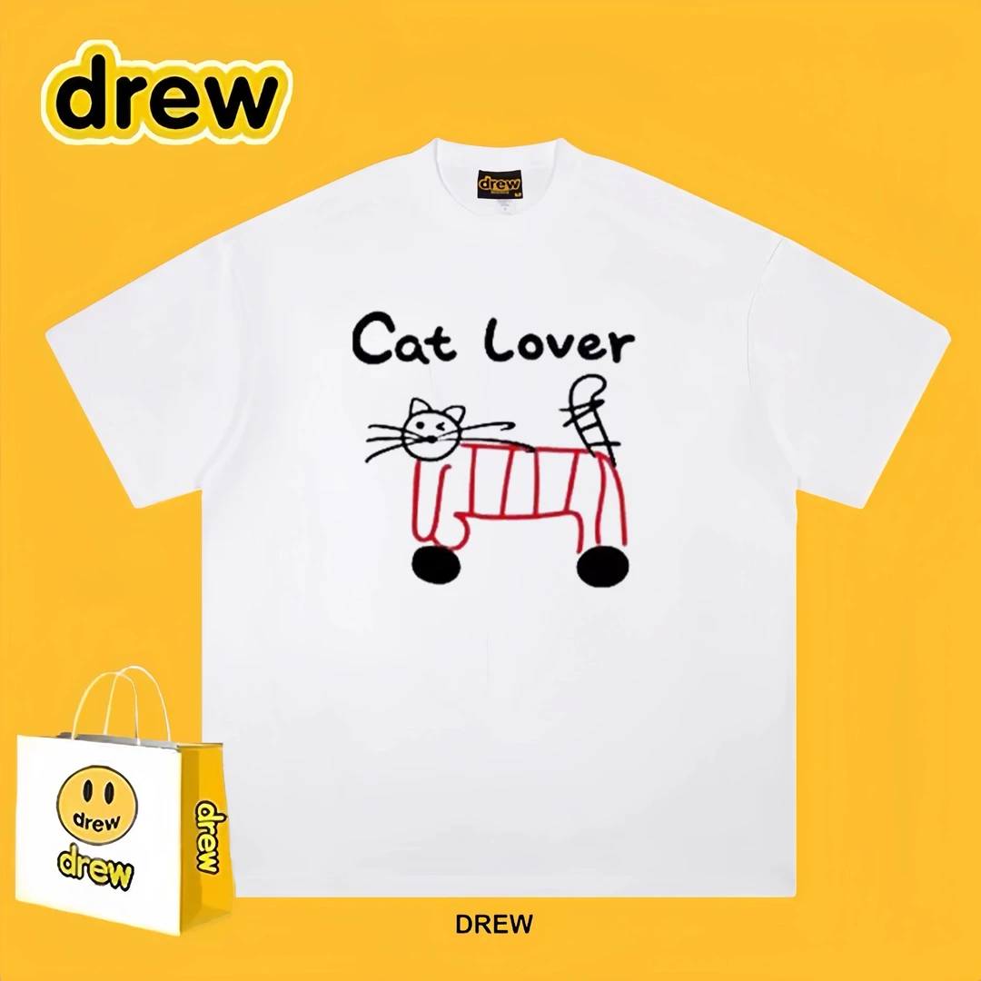 drew美式重磅纯棉夏季印花短袖T恤ins短袖情侣宽松百搭大学生t恤