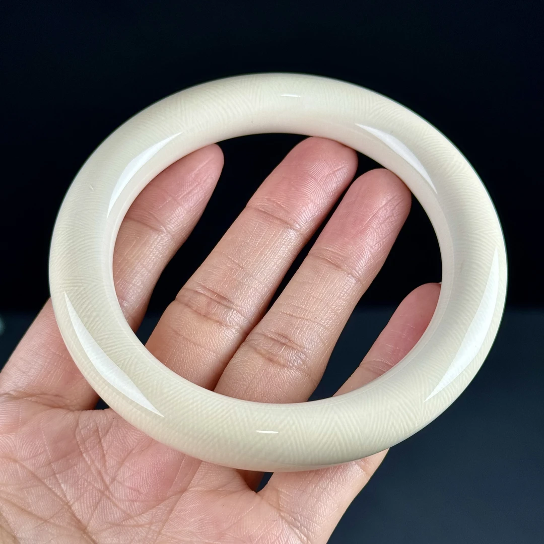 U2287天然猛犸牙12mm条宽手镯内径60.8mm 支持复检假一罚四