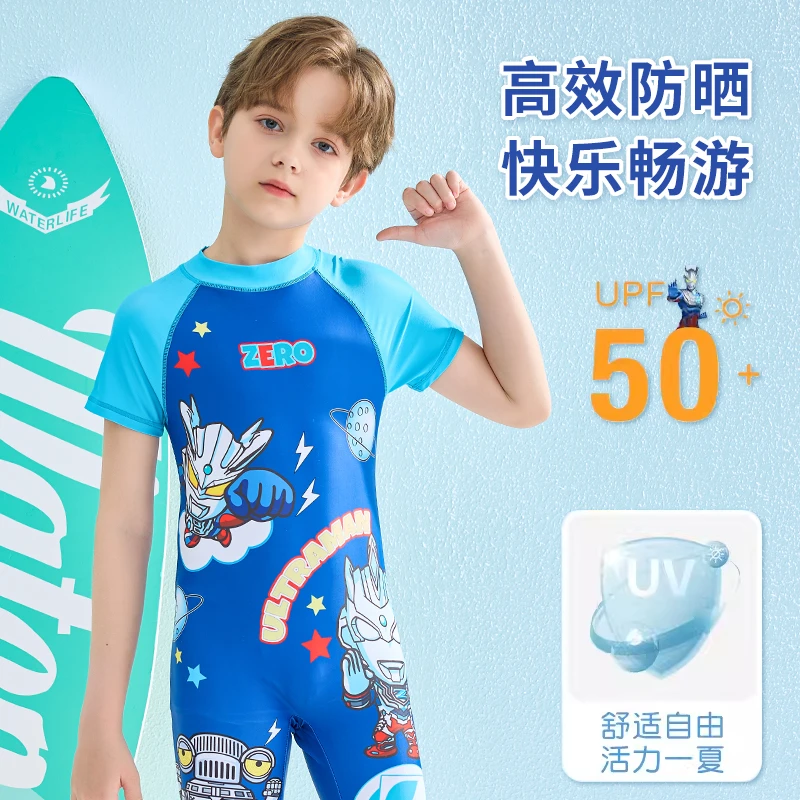 SU240343儿童泳衣男孩新款赛罗泽塔奥特曼连体游泳衣小中大童泳装