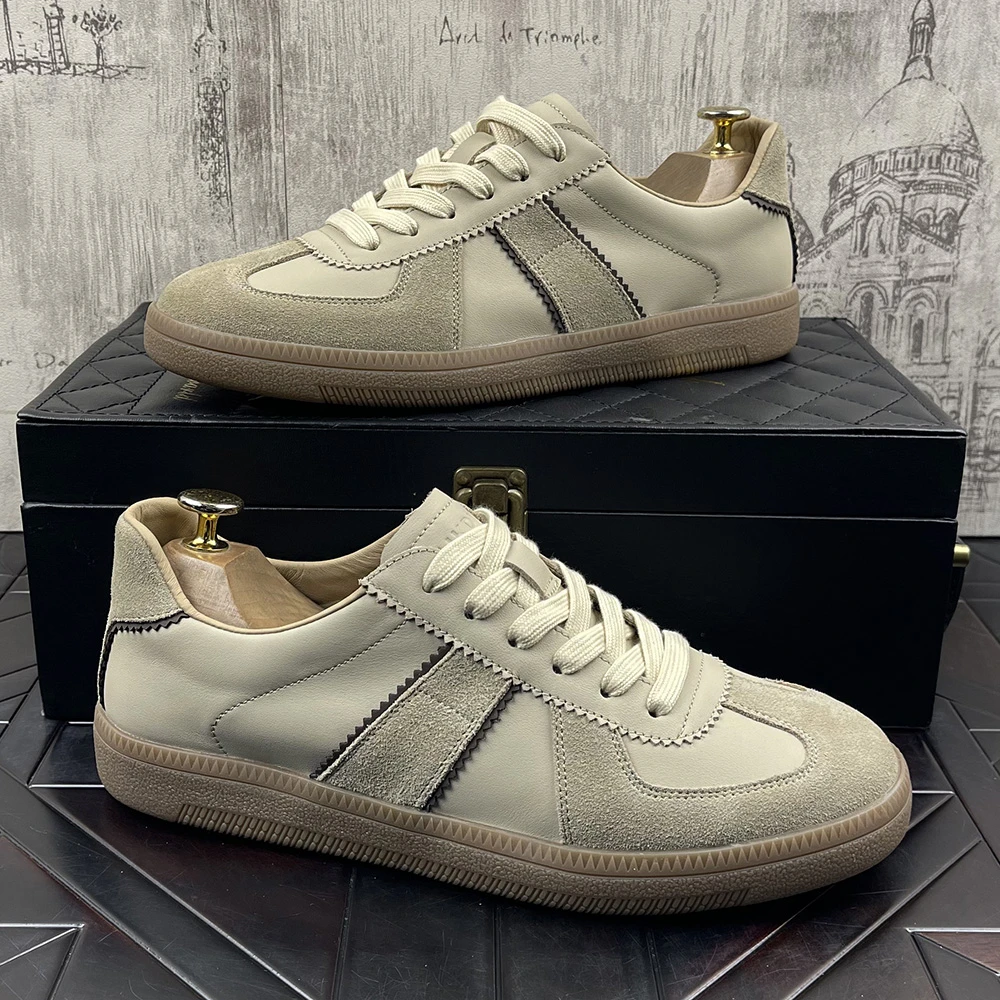 德训鞋男士春秋季头层牛皮真皮透气潮流百搭通勤休闲软底板鞋男鞋