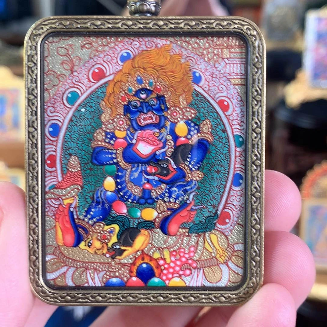 温***迪吊坠黑财神热贡纯手绘唐卡
