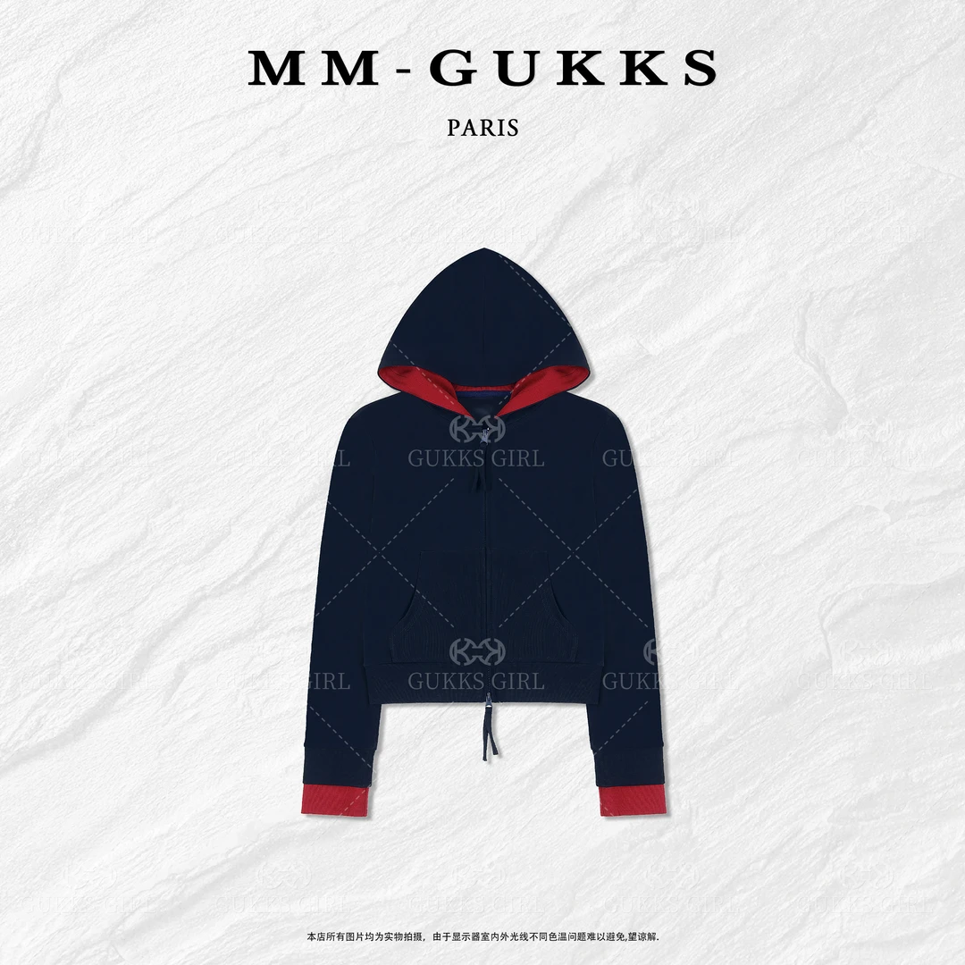 明明GUKKS『撞色外套』秋季韩系设计感双头拉链撞色连帽外套上衣