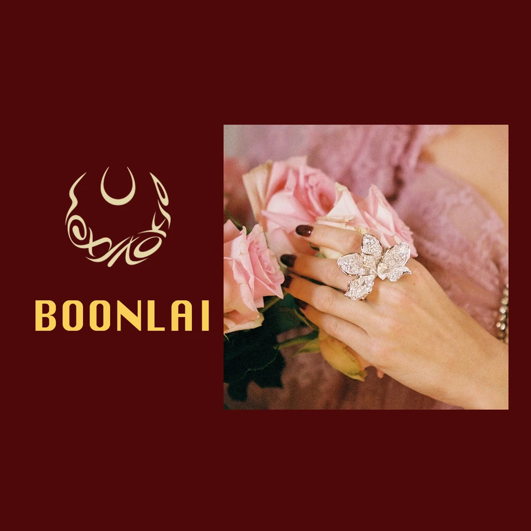 铜合金锆石戒指 Boonlai 银色满钻花朵戒指4122