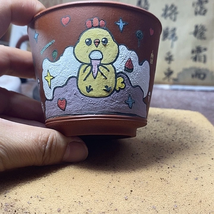 茶杯紫砂朱泥杯刻加泥绘十二生肖