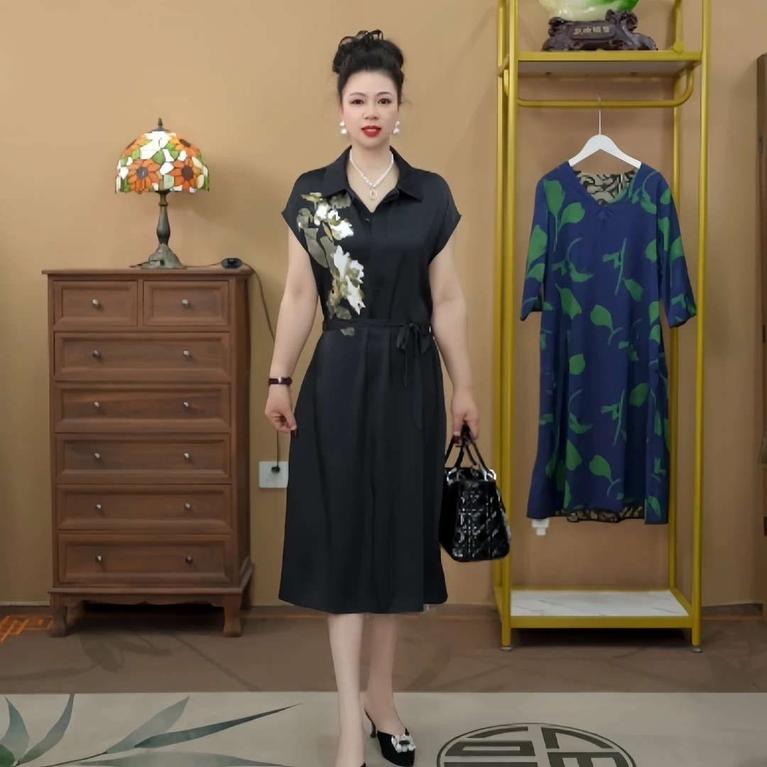 52177 显瘦连衣裙优雅修身洋气印花轻奢-1