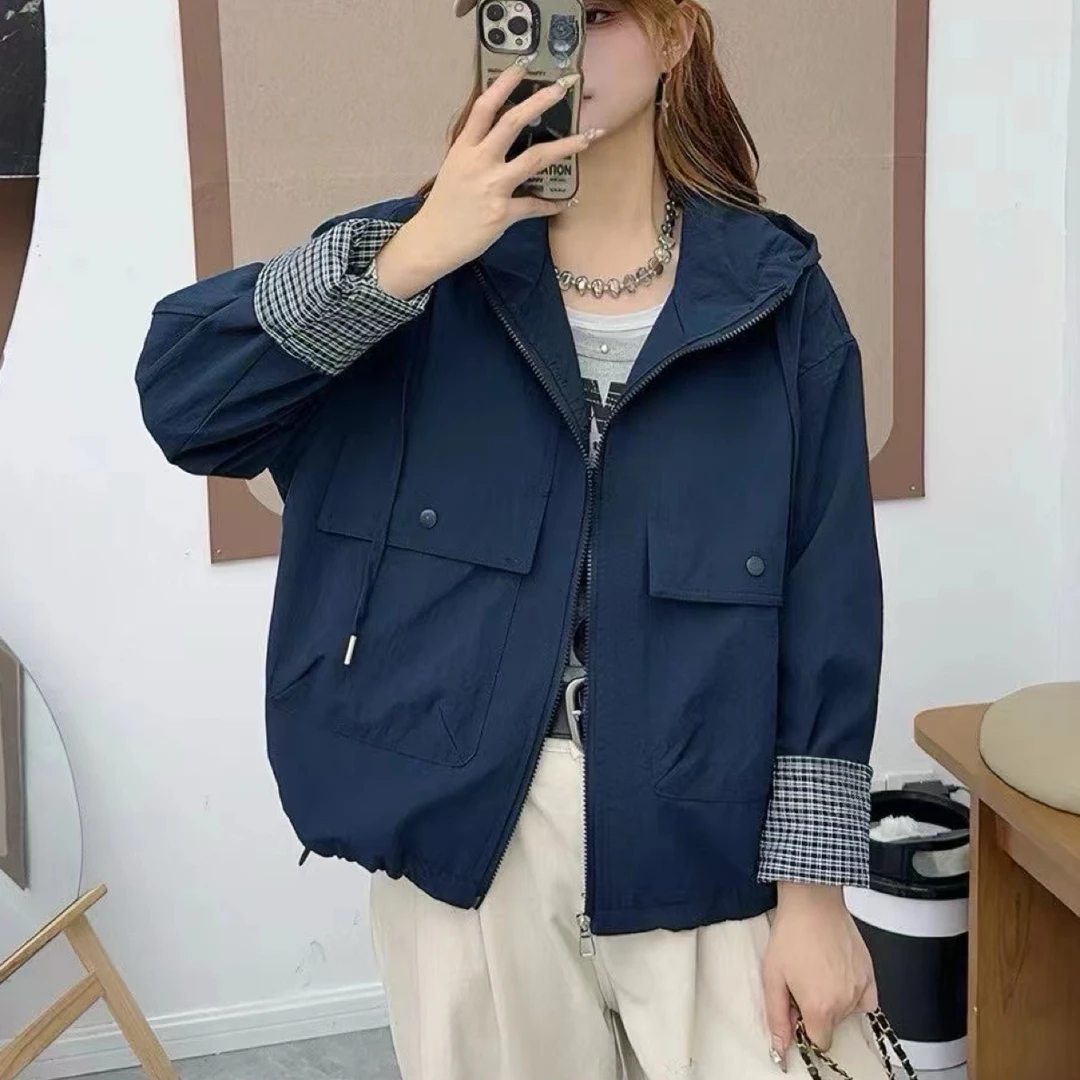 韩版宽松休闲百搭连帽短款外套女2025秋季新款小个子