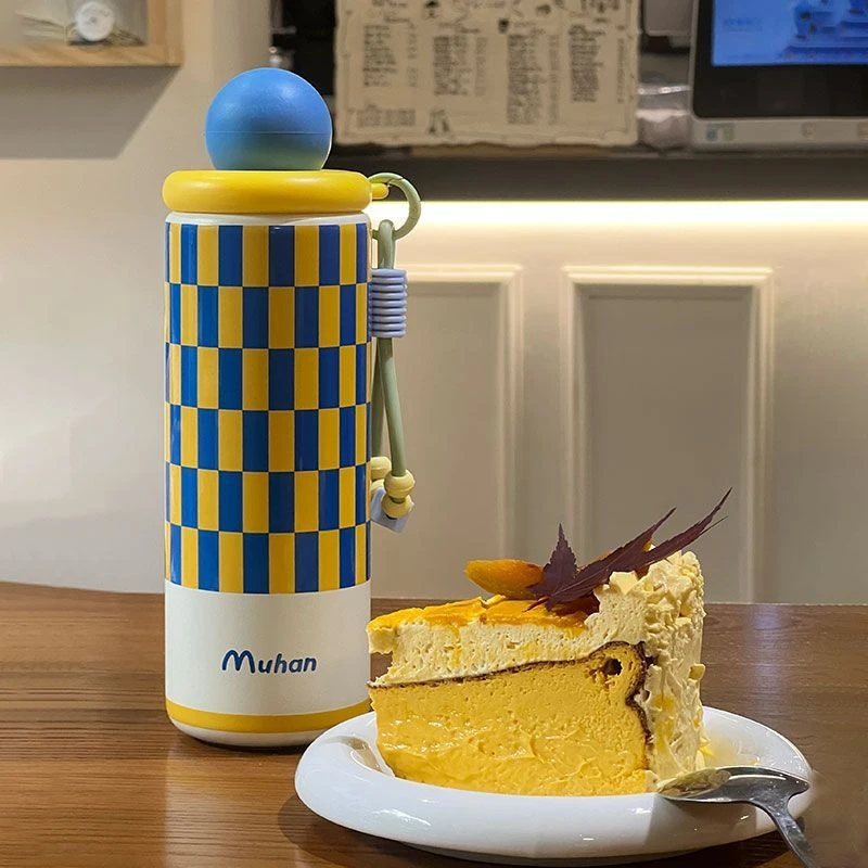 新款格纹小杯盖保温杯316不锈钢茶水分离高颜值男女便携运动水杯