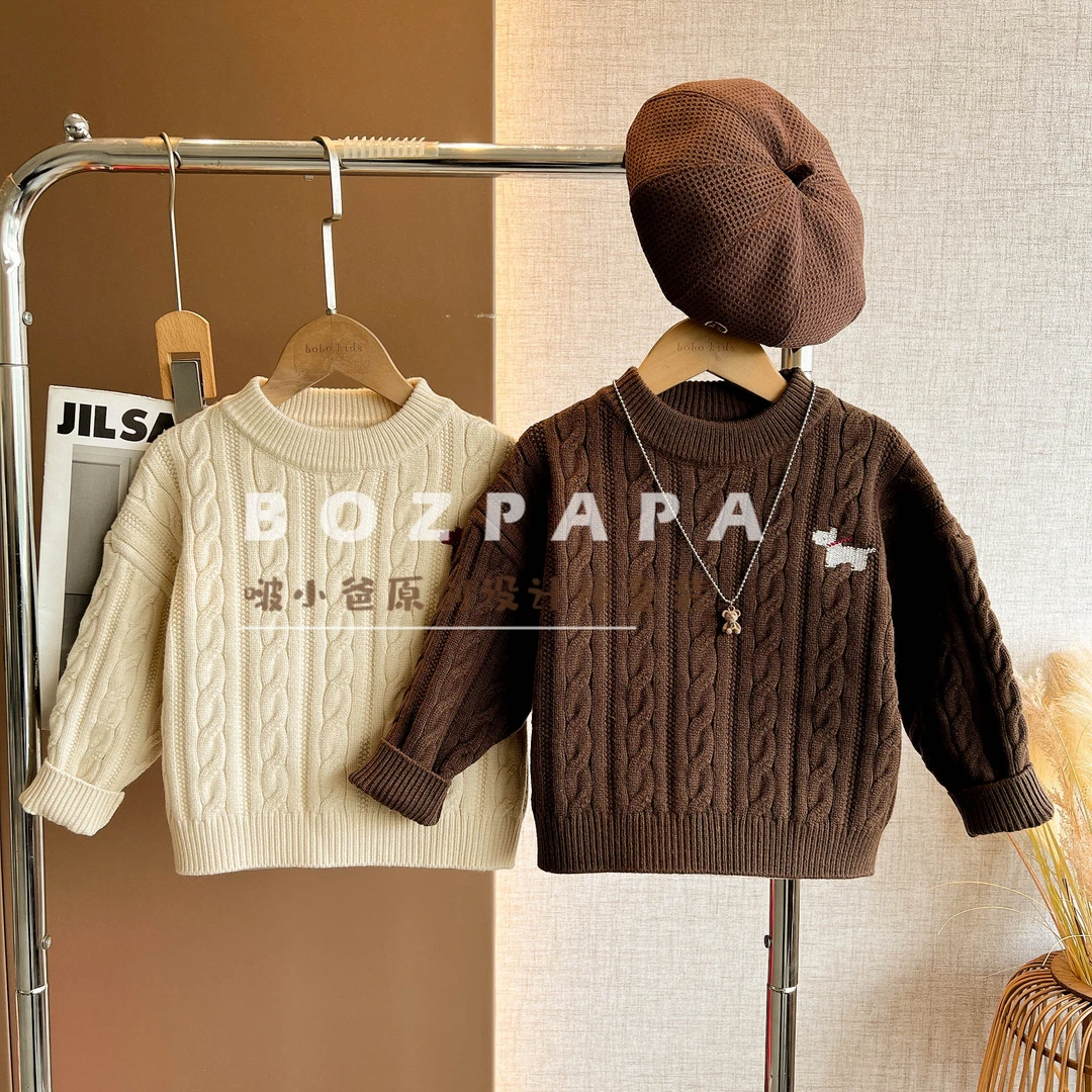 啵小爸【念念回响】2025冬季新款男童宝休闲百搭学院风麻花织法毛衣