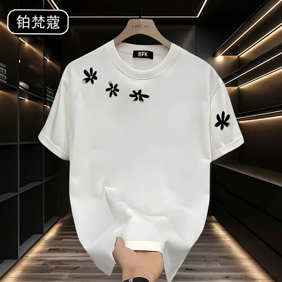 铂梵蔻美式短袖T恤男士痞帅潮流夏季百搭上衣圆领休闲印花纯棉