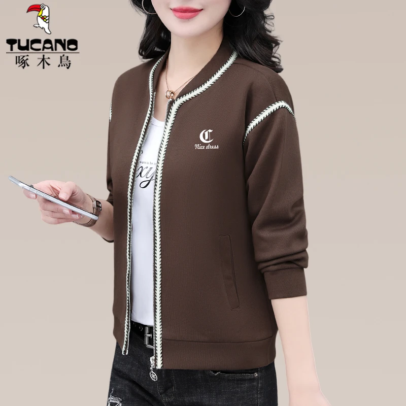 啄木鸟棒球服外套女春季休闲新款时尚洋气中年女装妈妈装短款上衣