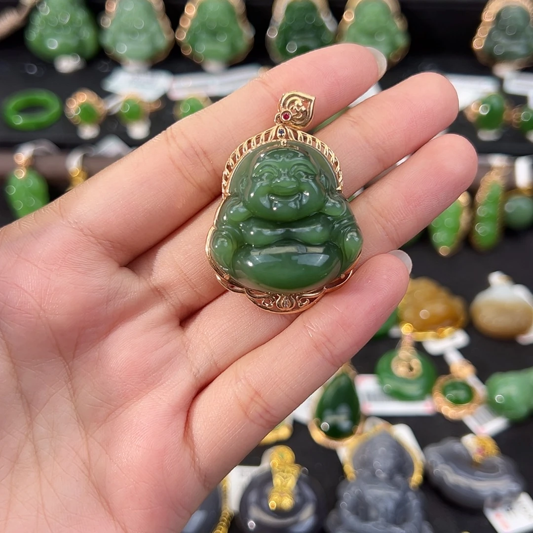 和田玉18K金镶嵌吊坠(不含链)猫眼佛公28*13.5