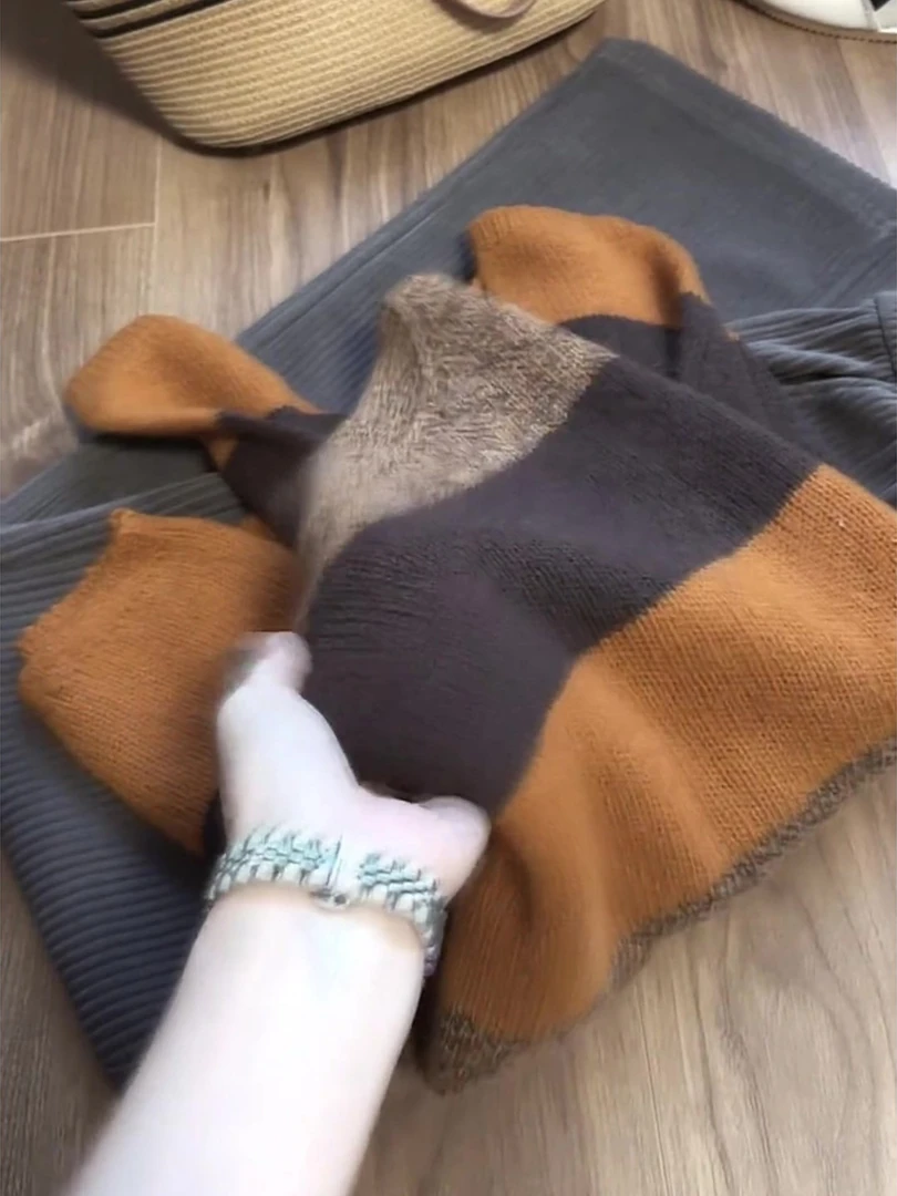 【现货】美式复古美拉德风针织打底衫女2025秋冬新款宽松洋气毛衣