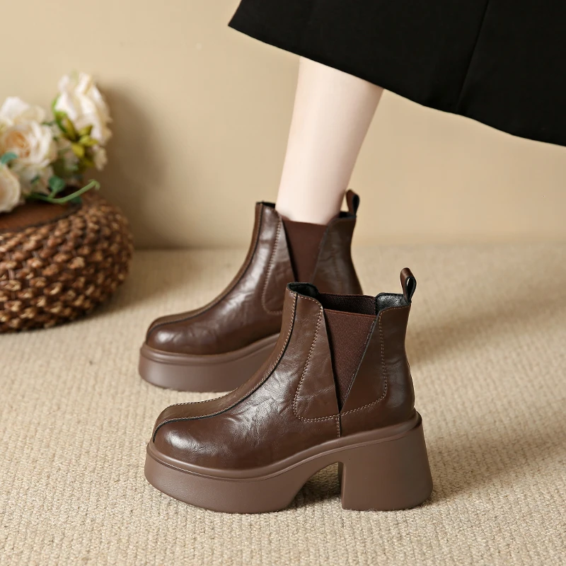 网红厚底小个子马丁靴女切尔西短靴秋冬季新款加绒靴英伦风烟筒靴