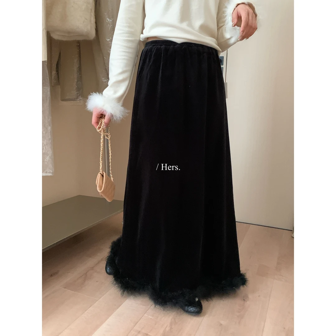 92582#冬款法式气质氛围感高级“丝绒”显瘦半身裙