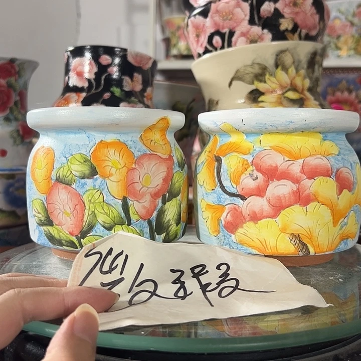 景德镇幸运花盆手绘韩式花盆