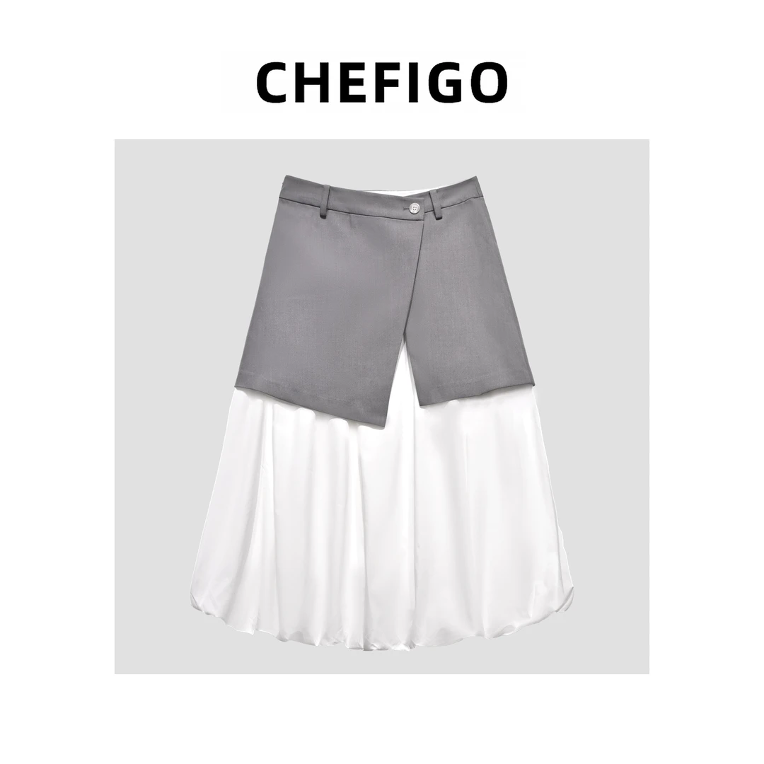 CHEFIGO叠穿假两件半裙
