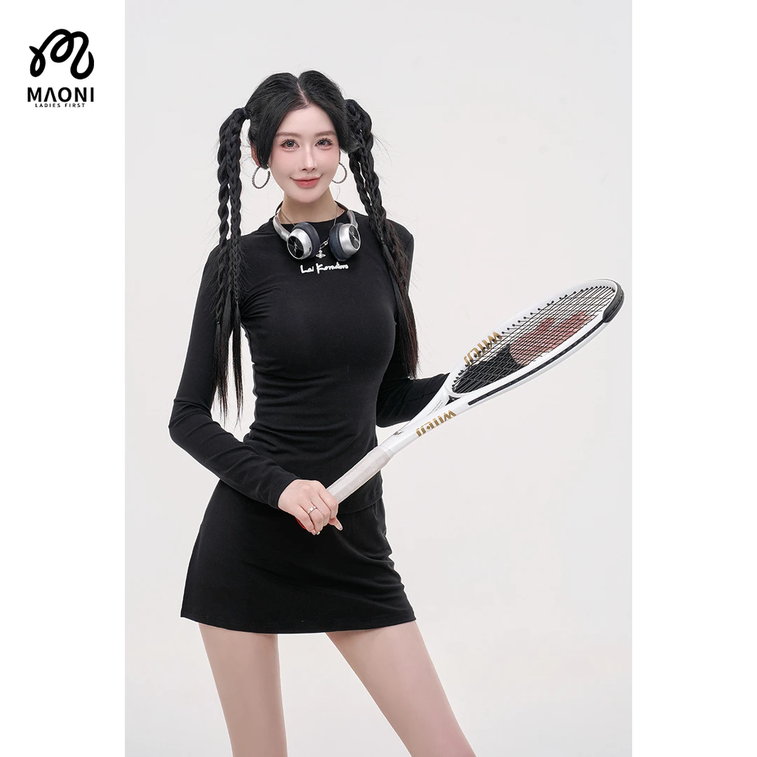 毛妮LADIESFIRST【云感日常】甜美风早秋套装打底衫+A字短裙L2155