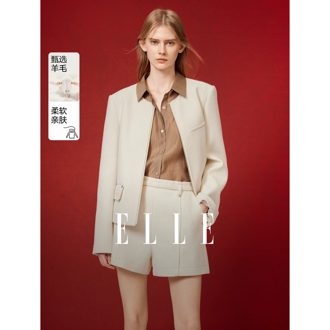 【新年系列】ELLE米白色小香风短外套女2025春季新款廓形EF50358