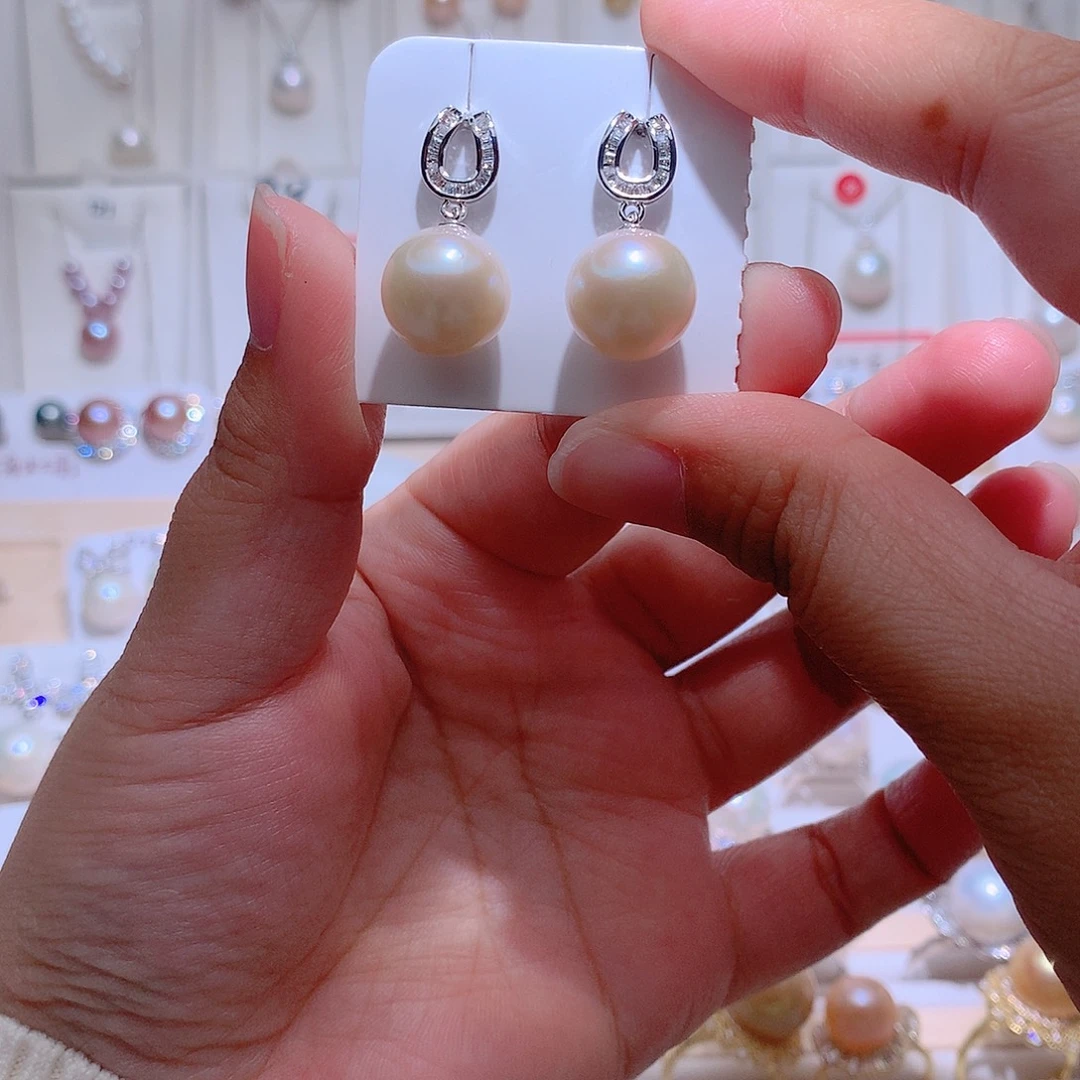 银S925镶嵌淡水珍珠耳饰CC12.7mm