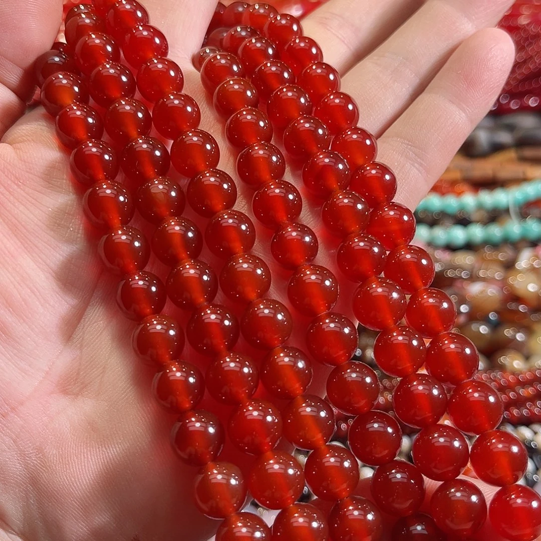 玛瑙/玉髓合金珠宝半成品A货红玛瑙一条10mm