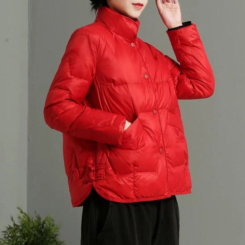 文艺立领羽绒服2025新款女短款白鸭绒矮个子盘扣韩版轻薄时尚外套
