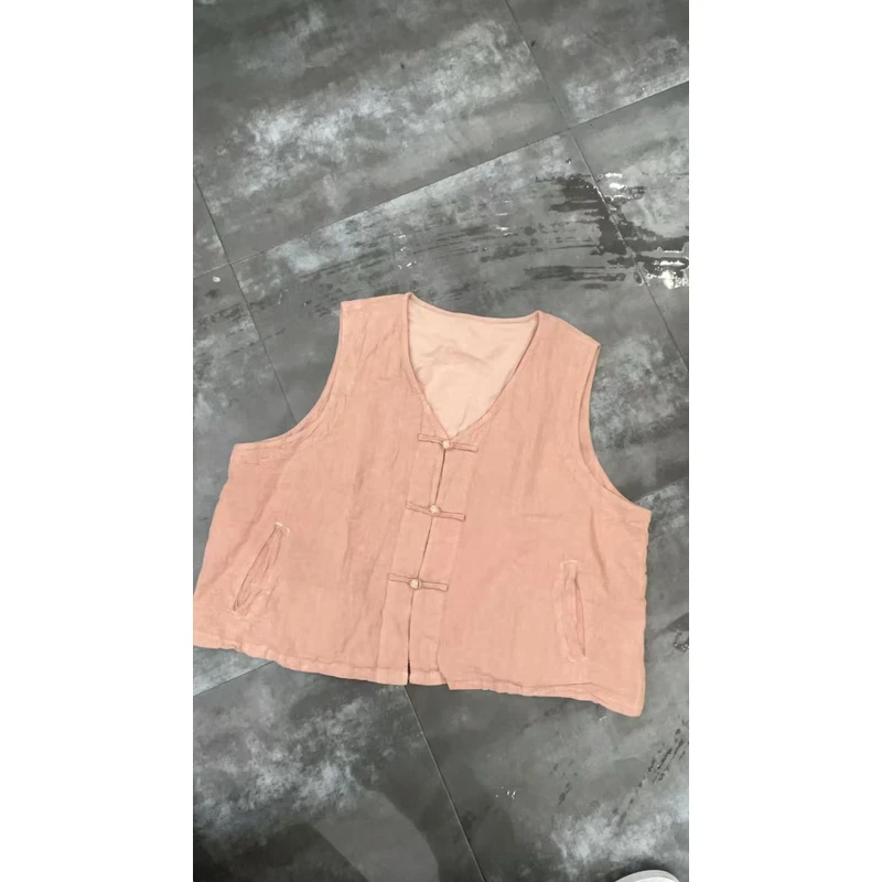 62442雨露麻双层盘扣对襟马甲复古文艺百搭春季新款