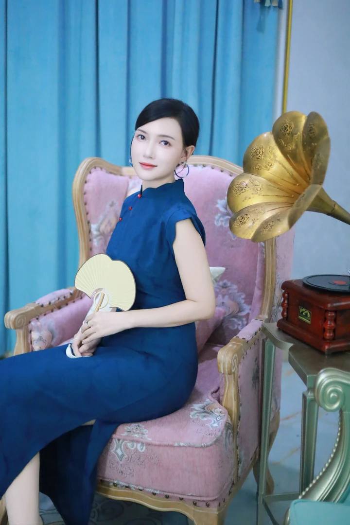 （古蓝）新中式无袖旗袍2025新款夏季年轻款复古民国风气质连衣裙