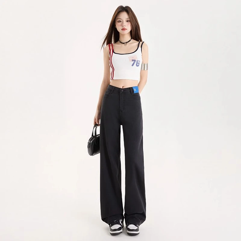 黑色天丝牛仔裤女2025夏季薄款高腰宽松显瘦小个子阔腿直筒裤