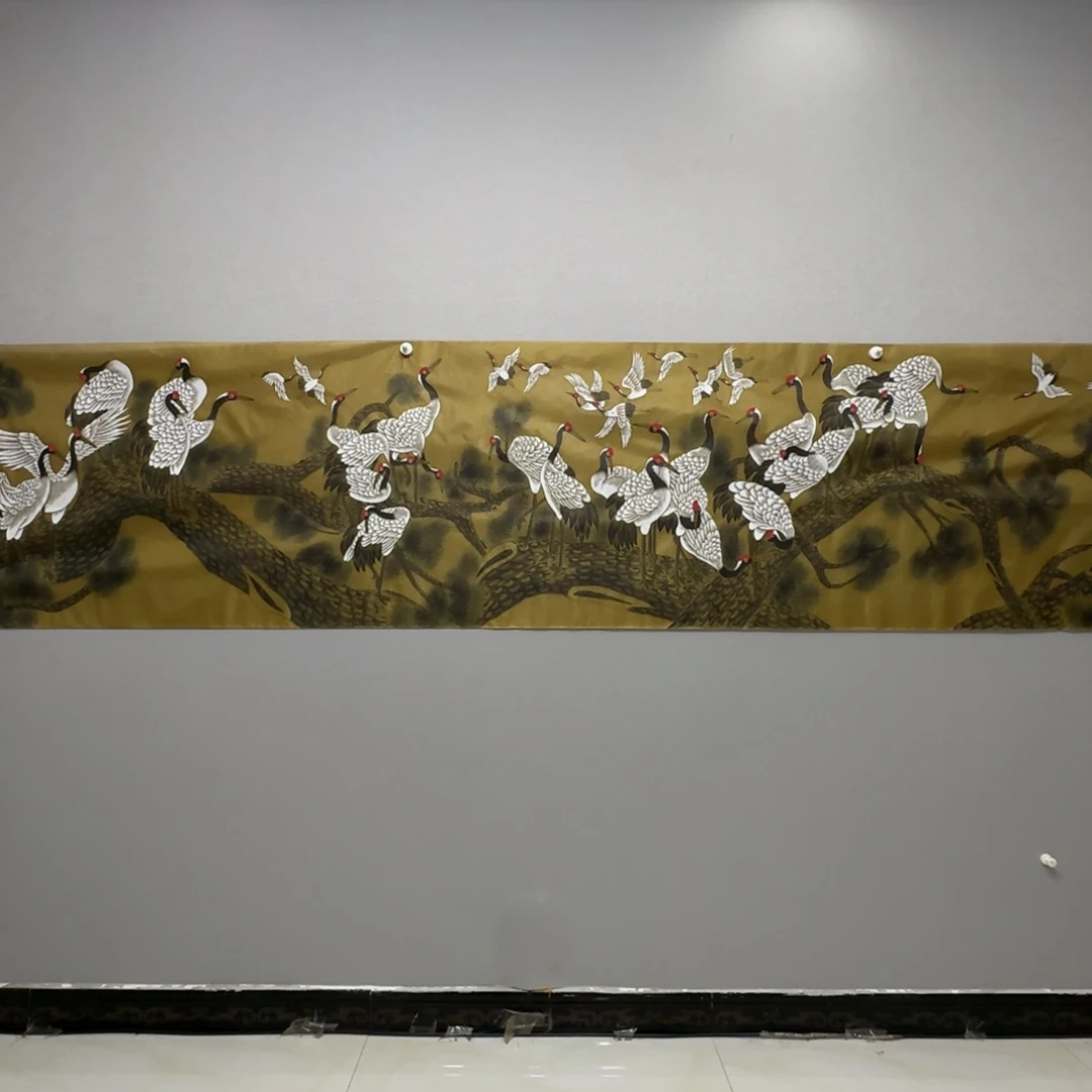 国画绢本工笔长卷百鹤图贾敏