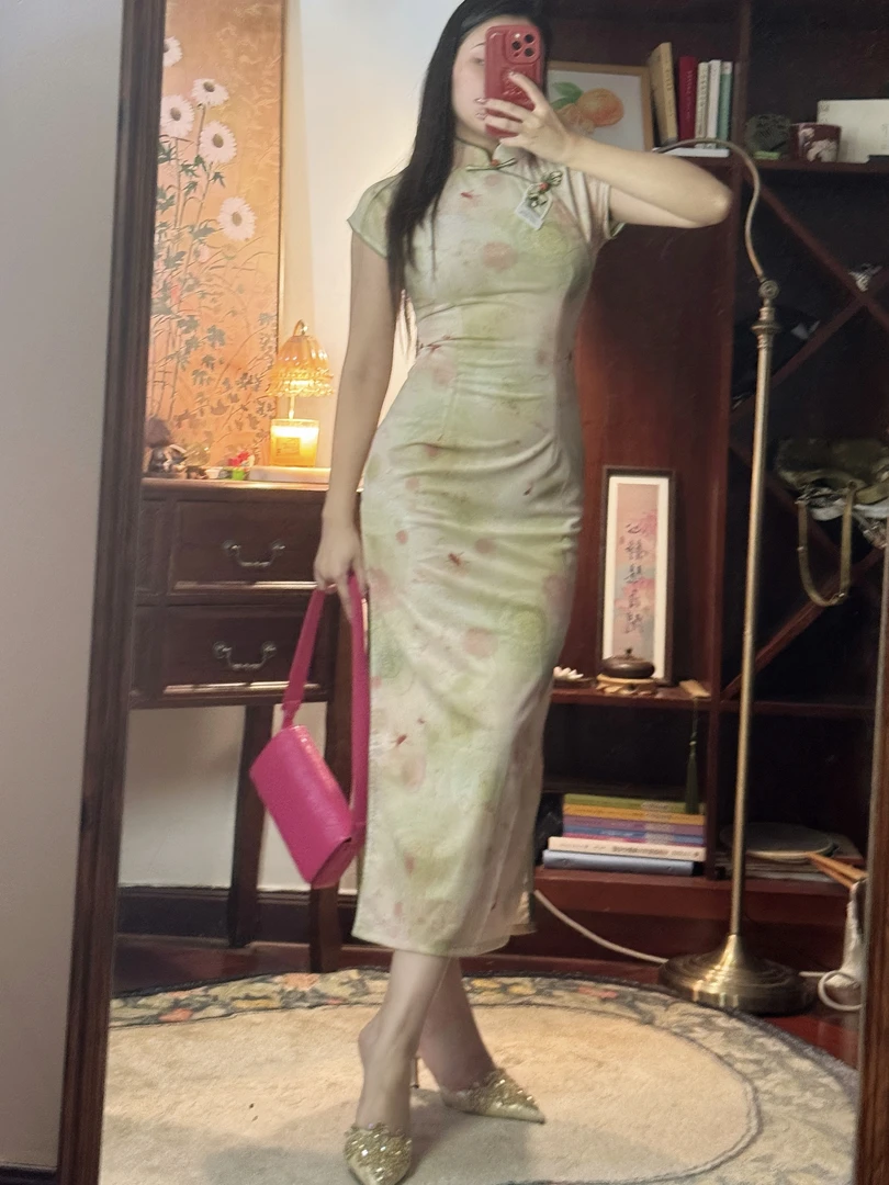 清新薄荷曼波【好运锦鲤】弹力微胖国风旗袍少女修身新中式连衣裙