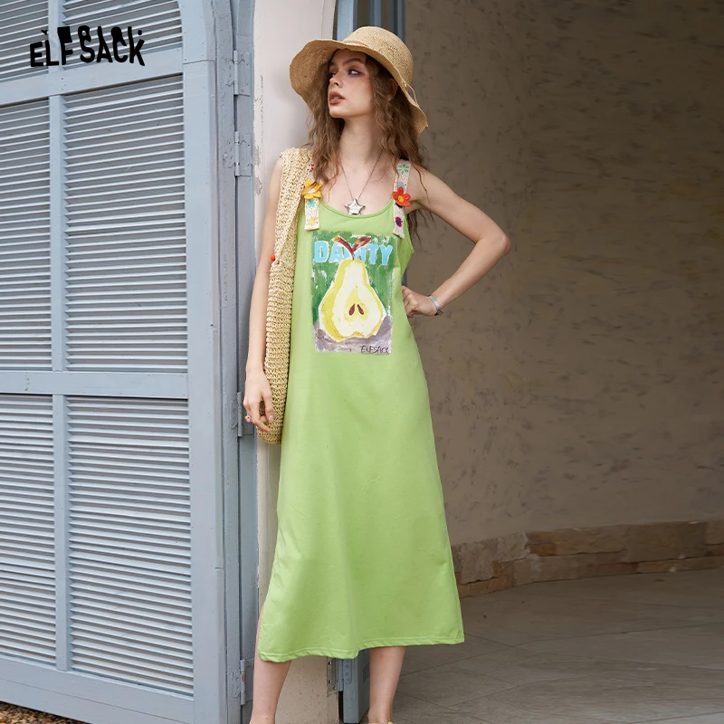 【达人专属】妖精的口袋妖精的口袋水果印花编织吊带连衣裙女2025