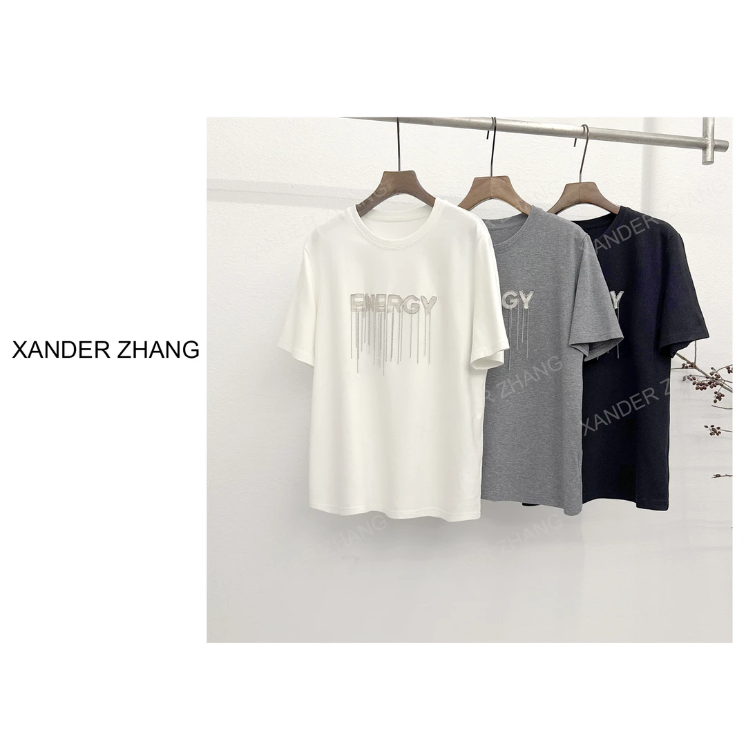 山大张时髦感手工金属流苏字母绣花T恤YBT1J531早秋新款巨显瘦
